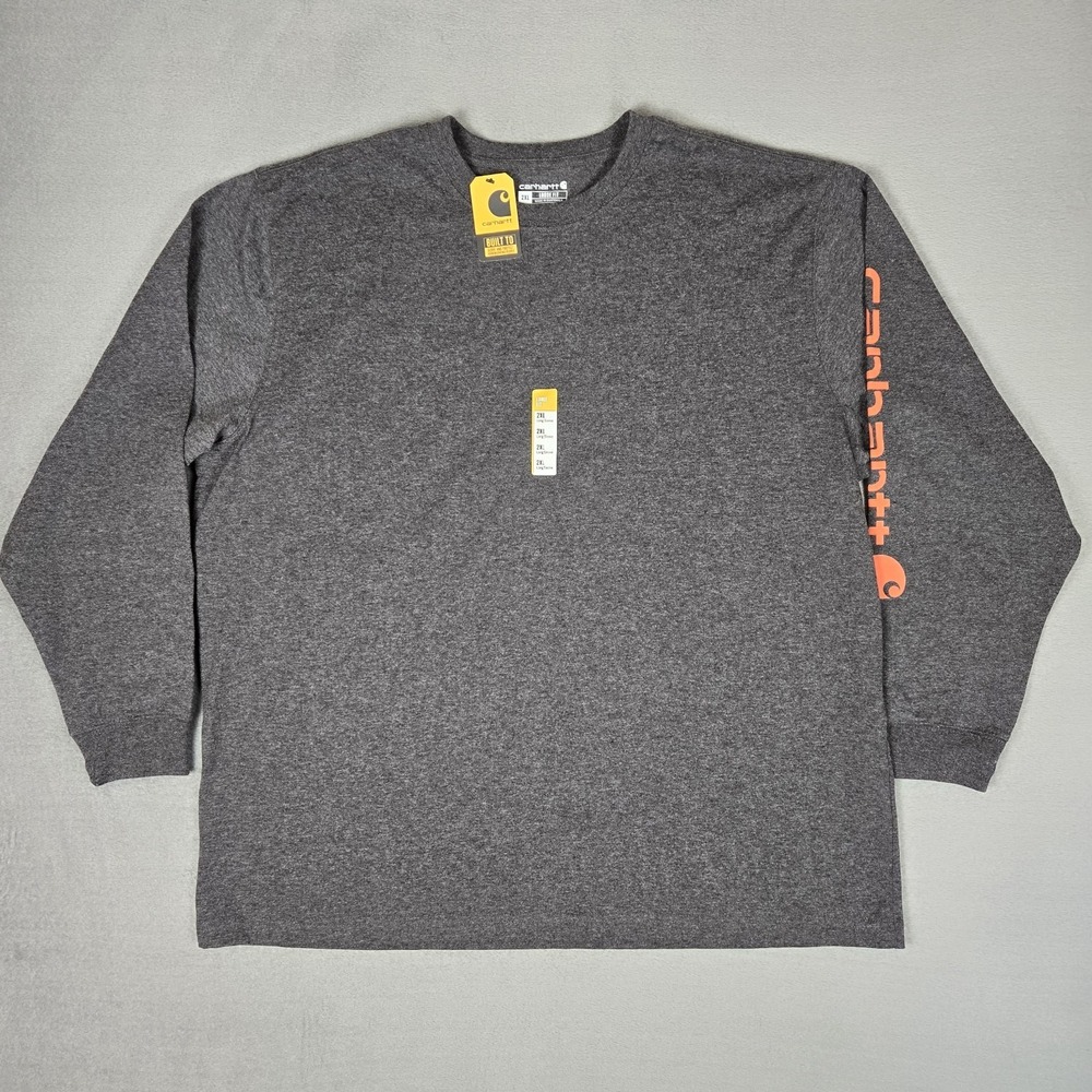 Carhartt Shirt Mens 2XL Carbon Heather Gray Loose Fit Heavyweight Logo LS NWT